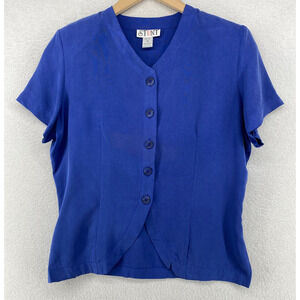 Women's Cobalt Blue Silk Button-Up Elegant Blouse